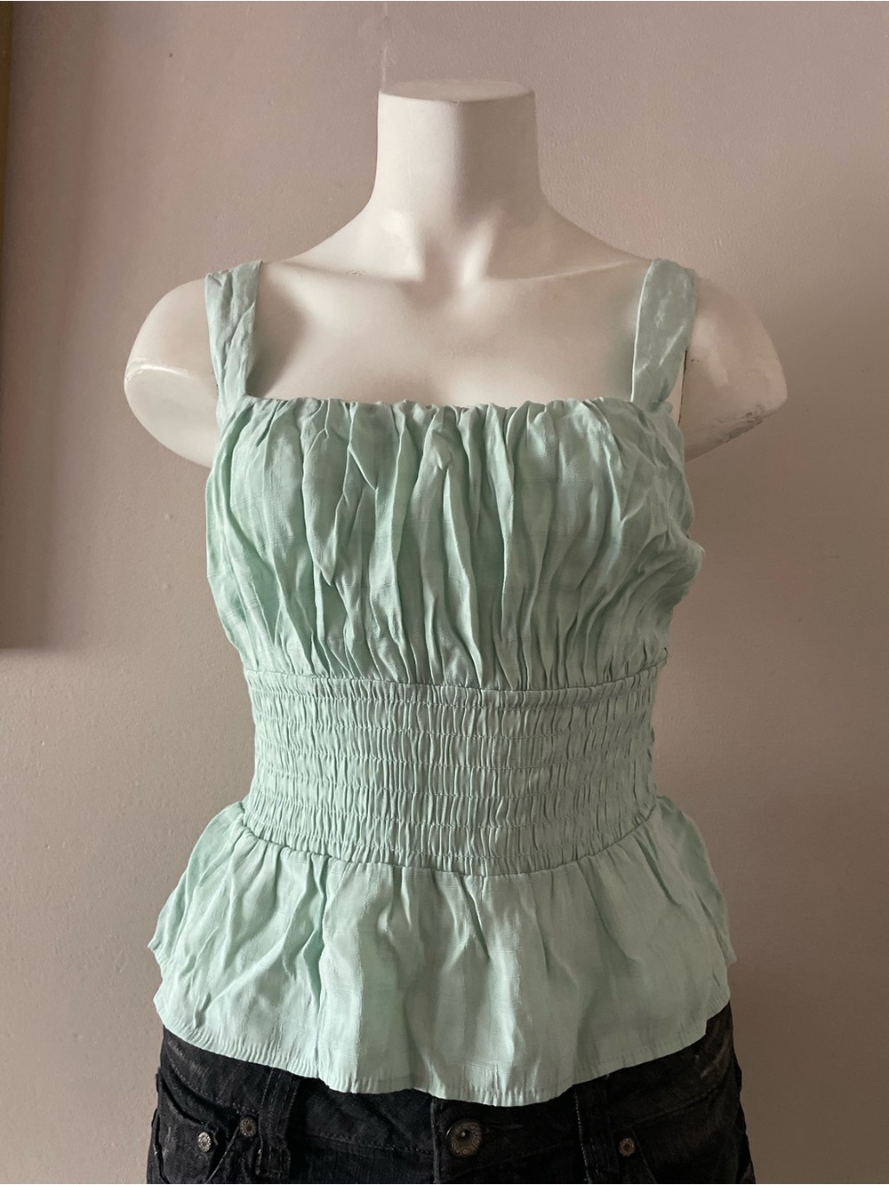 Smocked Peplum Tank Top in Light Mint